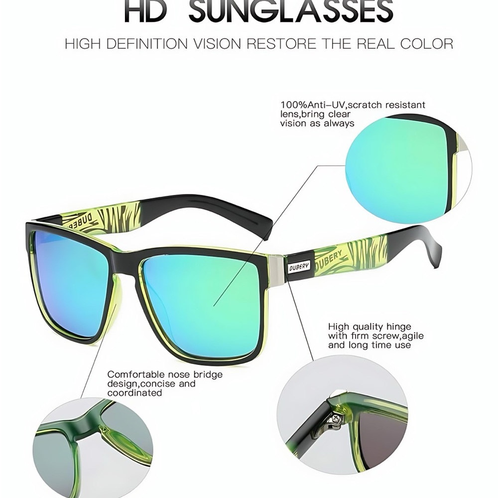 Polarized Square Sunglasses Men Women UV400 Sport Driving Shades Green Mirror - Picture 3 of 6
